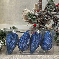 Набор елочных синих украшений Шишки 4 шт*8 см новогодний декор