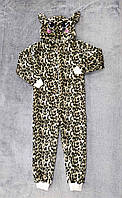 Детская тёплая кигуруми леопард для девочки 116-140 см
