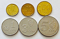 Кыргызстан 1, 10, 50 тыйын, 1, 3, 5 сом 2008. Набор из 6 монет