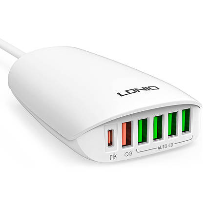 Зарядний пристрій Ldnio A6573C | 5USB/1Type-C, PD65W/QC3.0 |, фото 2