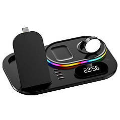 Qi Заряджання 4in1 XYJ A06 30W | RGB / Clock, iPhone / iWatch / Airpods |