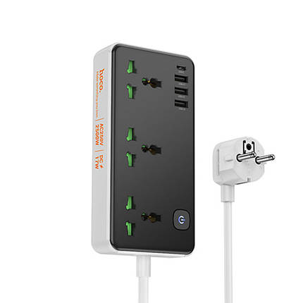 Подовжувач HOCO AC7A | 3USB/1Type-C, 3.4A/17W, 1.5М | Чорний, фото 2