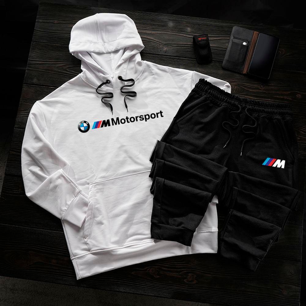 Спортивний костюм Bmw motorsport чоловіча осінь весна літо білий-чорний комплект осінній весняний худі штани, фото 1