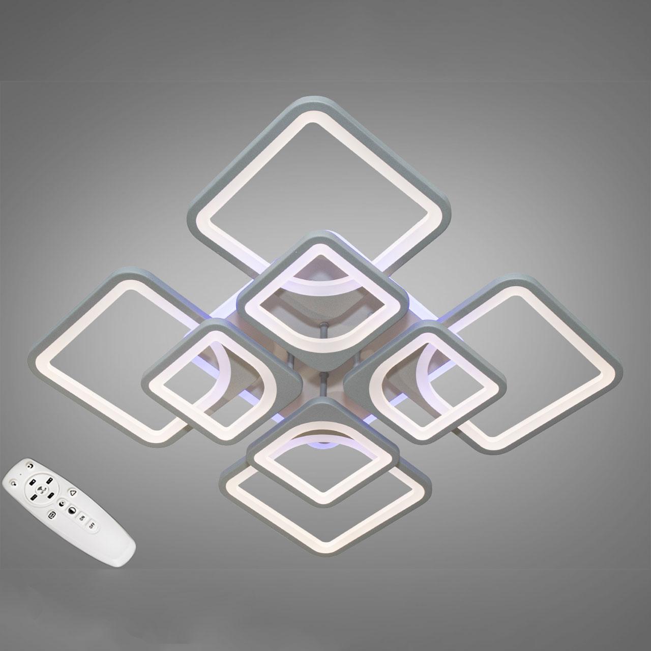 Світлодіодна люстра золото 190 Вт на пульті д/у з діммером і підсвічуванням основи колір каркасу сірий D-9171/4+4GR LED  3color, фото 1