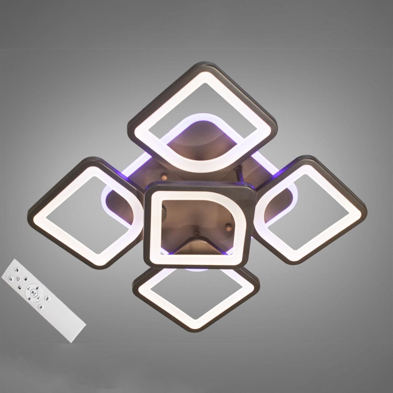 Світлодіодна люстра 80 Вт на пульті д/у з діммером і підсвічуванням основи колір коричневий D-MX3392/4+1S CF LED 3color dimmer, фото 1