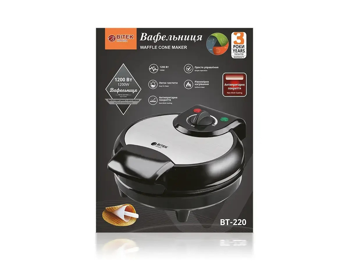 Вафельниця 220В 1200Вт BITEK BT-220/ 7089 (8шт), фото 1