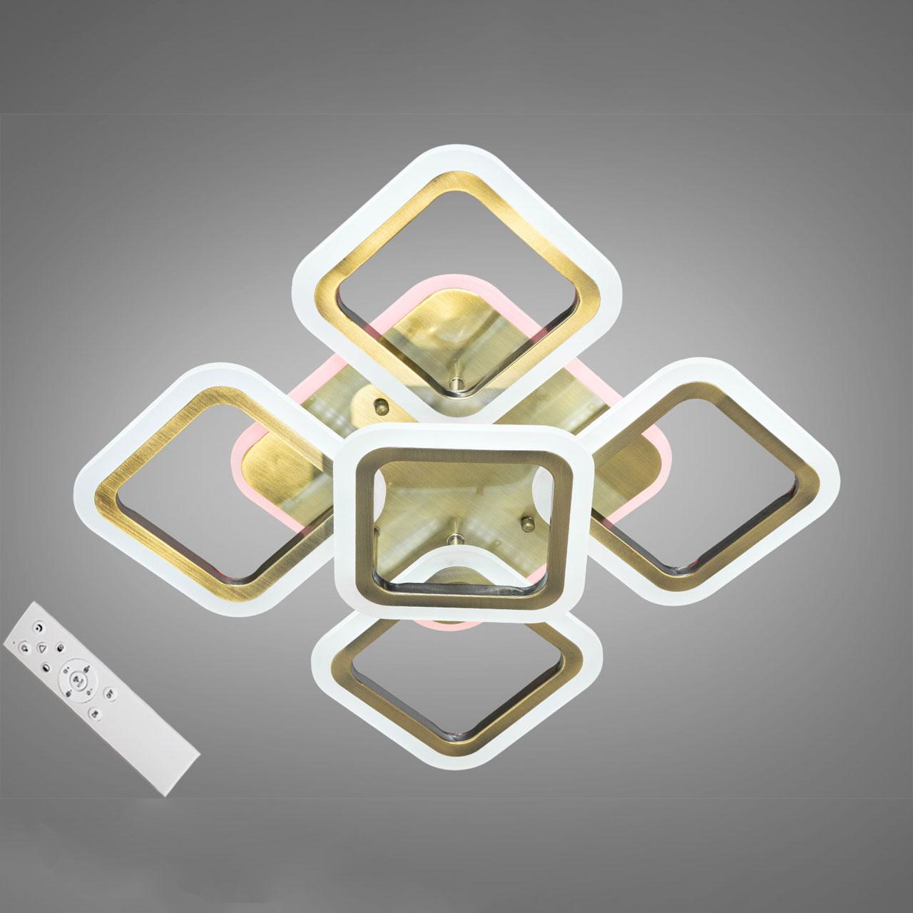 Світлодіодна люстра 65 Вт на пульті д/у з діммером і підсвічуванням основи колір каркасу бронза D-MX3511/4+1S BR LED 3color dimmer, фото 1