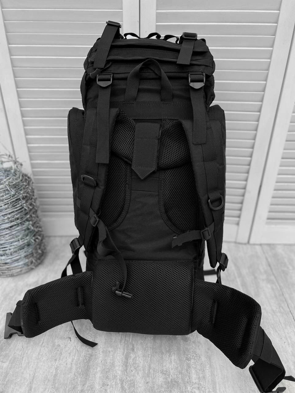 Большой походный туристический рюкзак с металлическим каркасом черный 80 л - фото 4 - id-p1963698376