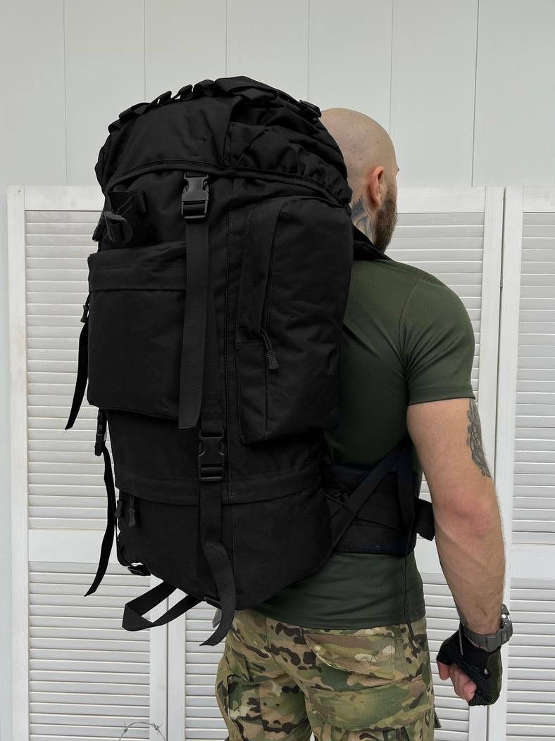 Большой походный туристический рюкзак с металлическим каркасом черный 80 л - фото 7 - id-p1963698376