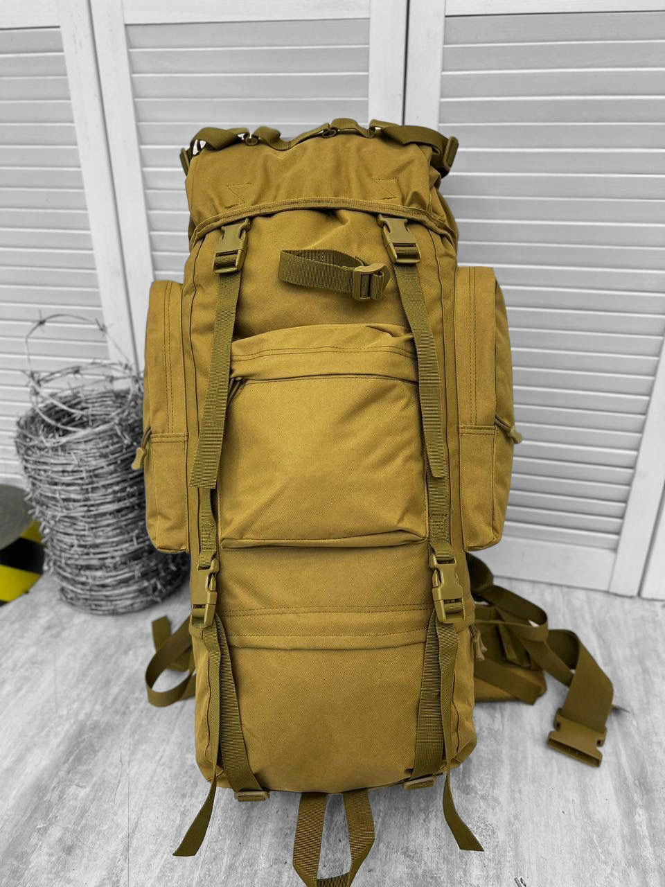 Тактический походный рюкзак койот 80л с металлической рамой - фото 7 - id-p1963698382