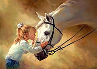 Картина по номерам и алмазная мозаика Лошадь и девочка 3D 2 в 1 на подрамнике 40х50 см