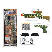 Игрушечный Военный набор арт. 001-A58 (72шт/2) автомат, пистолет, 5 снарядов на присоске, планш. 62*20,8см