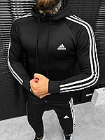 Стильный спортивный костюм Adidas черный , однотонный мужской спортивный костюм адидас черный с лампасами