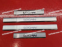 Накладки на пороги RENAULT LOGAN *2004-2012год Рено Логан Премиум Комплект Нержавейка с логотипом 4штуки