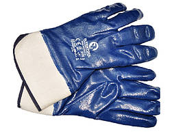 SP-0001W Рукавичка захисна маслостійка (синя) на основі трикотажу, вкрита нітрилом з твердим манжетом, 10.5"