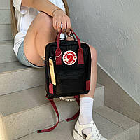 Черный рюкзак с бордовыми ручками Kanken mini 7 L, канкен.
