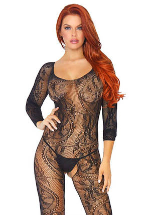 Бодістокінг Leg Avenue Swirl Lace Bodystocking One size Black, ажурна тканина, доступ, фото 1