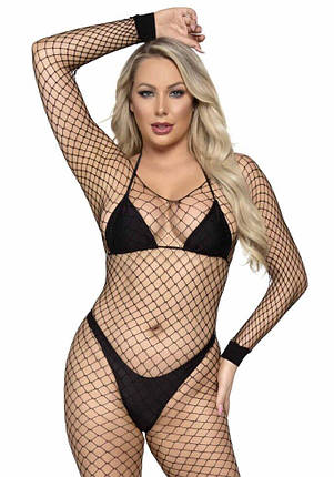 Бодістокінг у велику сітку Leg Avenue Long Sleeved Bodystocking One size Black, довгий рукав, фото 1