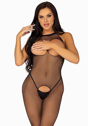 Бодістокінг Leg Avenue Fishnet Halter Bodystocking One size Black, дрібна сітка, фото 1