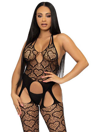 Бодістокінг з відкритим доступом Leg Avenue Net suspender bodystocking One size Black, мереживо, фото 1