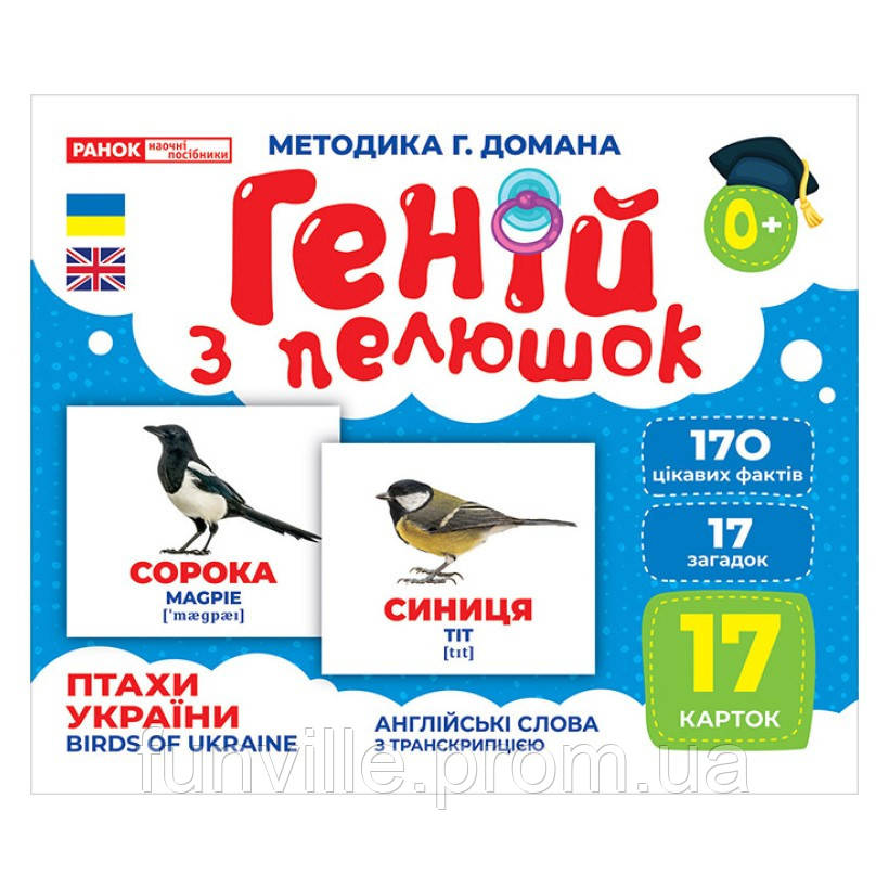 Набор развивающих карточек Гений с пеленок Птицы Украины Ранок 10107193У 17 карточек FV, код: 8029688 - фото 1 - id-p1963896589