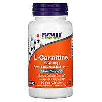 L-Carnitine Now Foods 250 мг 60 вегетарианских капсул DL, код: 7701491