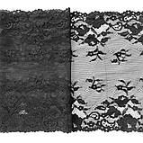 Стрейчеве (еластичне) мереживо чорного кольору шириною 22,5 см., фото 5