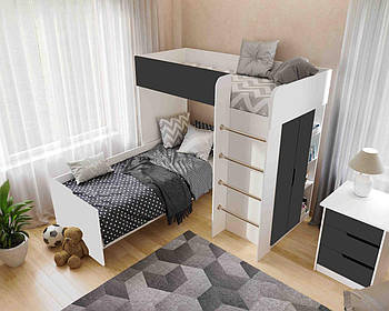 Ліжко горище для двох, двоярусне ліжко кімната для дітей і підлітків 1900х800/900 Графіт