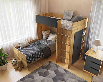 Ліжко горище для двох, двоярусне ліжко кімната для дітей і підлітків 1900х800/900 Графіт