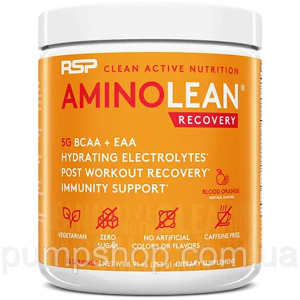 Амінокислоти EAA та BCAA RSP Nutrition AminoLean Recovery 30 порц. (blood orange), фото 2