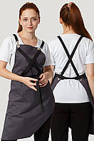 Фартух Ліміт Сірий із хрестовими лямками та асиметричним низом — стильний унісекс фартух для бармена, Офіціанта або кухаря