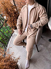 Чоловічий костюм сорочка-штани монохром (бежевий) гарний теплий стильний молодіжний комплект фліс spk2