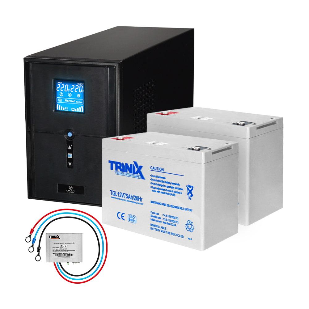 Комплект резервного живлення Kraft PSW2000VA/1600W(LCD)24V UPS + гелева батарея 1905 Вт*г