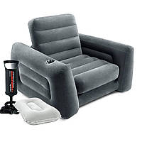 Надувное кресло Intex 66551-2, 224 х 117 х 66 см, с ручным насосом и подушкой Черное GT, код: 2559848