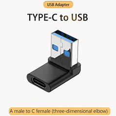 Кутовий перехідник адаптер USB 3.0 Male — Type-С Female 10Gbps Black (метал)