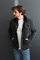 Куртка мужская джинсовая на меху темно-серая, Куртка джинсовая утепленная темно серая Турция