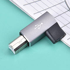 Перехідник адаптер кутовий USB Type-C Female — USB Type B Male Grey, метал