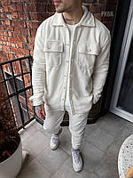 Мужской костюм штаны рубашка с карманами (белый) красивый теплый стильный комплект монохром флис sPk6k