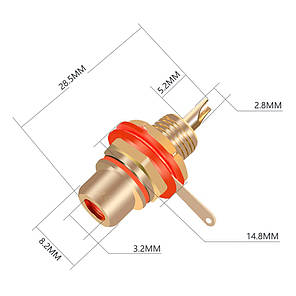 Аудіоадаптер конектор під паяння з роз'ємом RCA Female гніздо Red/Gold, фото 3