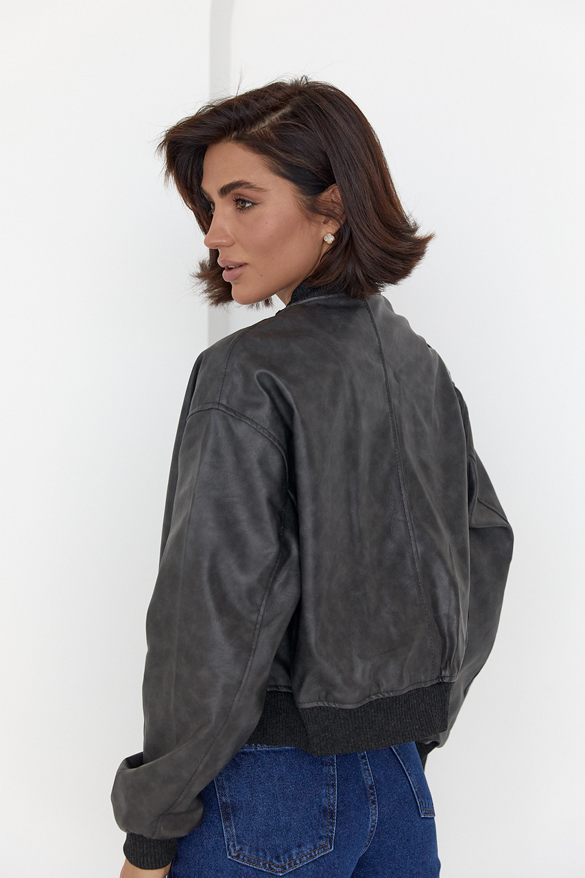 Куртка-бомбер женская в винтажном стиле черного цвета S - фото 3 - id-p1964409152