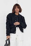 Куртка женская короткая из букле на кнопках, черного цвета M