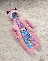 Человечек-комбинезон детский утепленный велюр Minnie с бантиком розовый