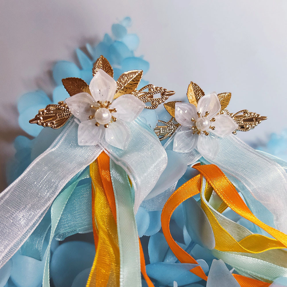 Комплект шпильок для волосся зі стрічками "Прохолодна квітка", фото 1