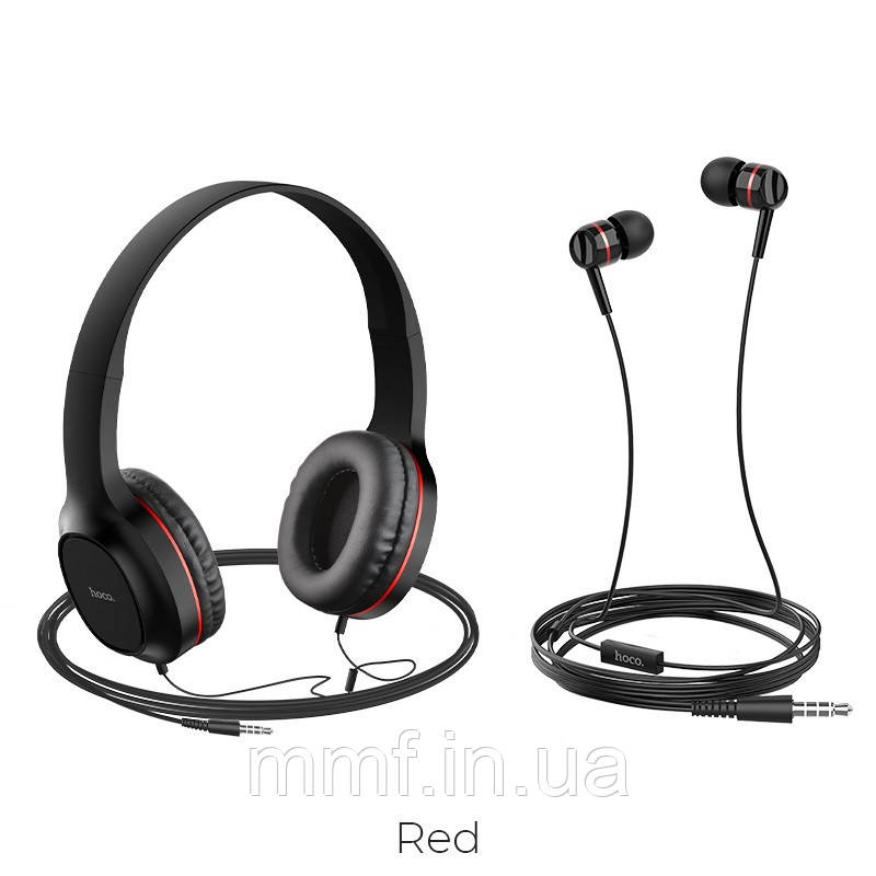 Набір з навушників накладні та вставні Hoco W24 Enlighten /  red
