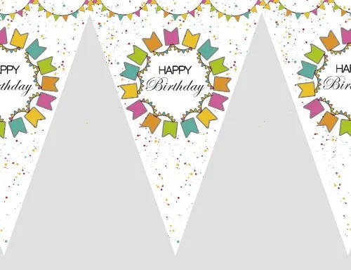 Прапорці вимпели паперові Happy Birthday Кольорові прапорці у колі | Білий, фото 1