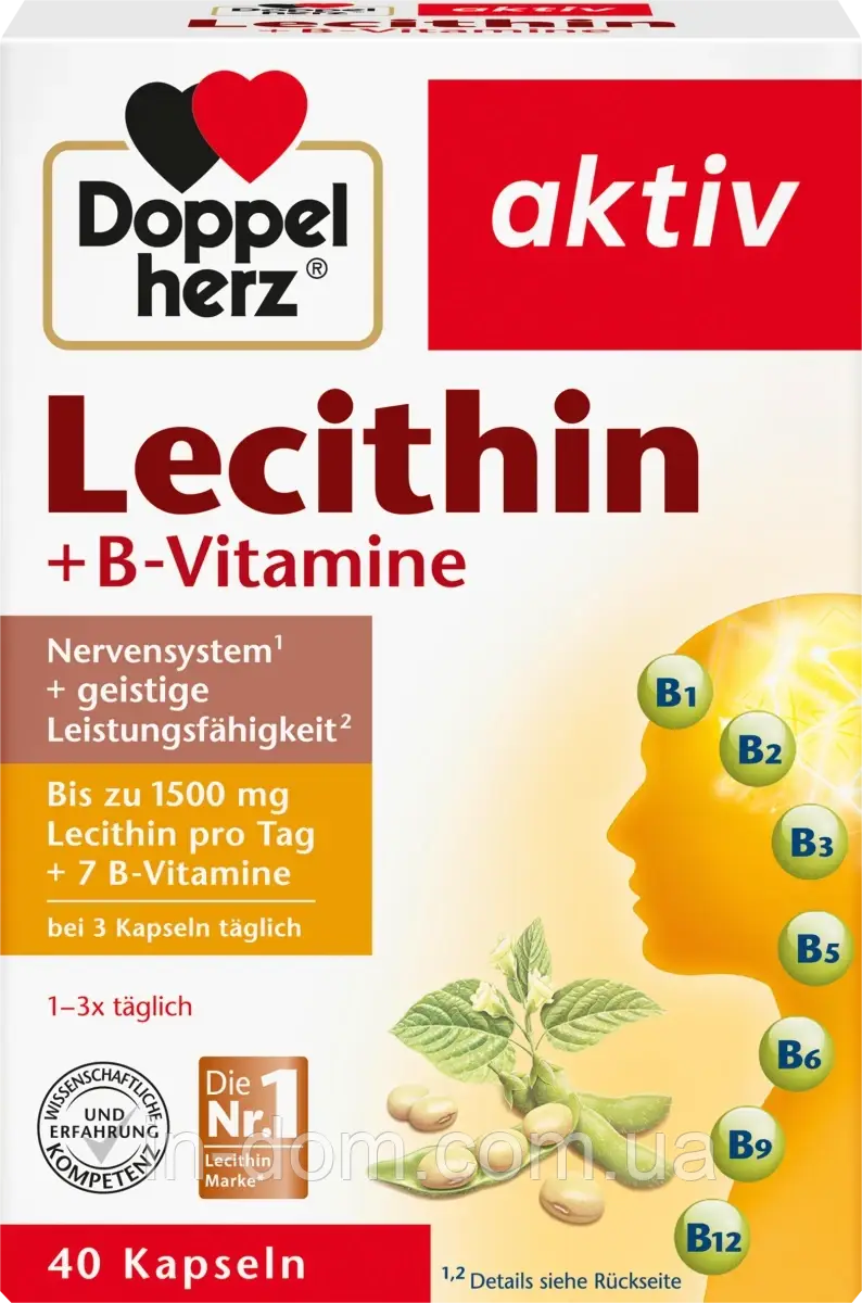 Doppelherz Lecithin + B-Vitamine Kapseln 40 St. Харчова добавка з лецитином, вітамінами групи B та Е 40 шт.