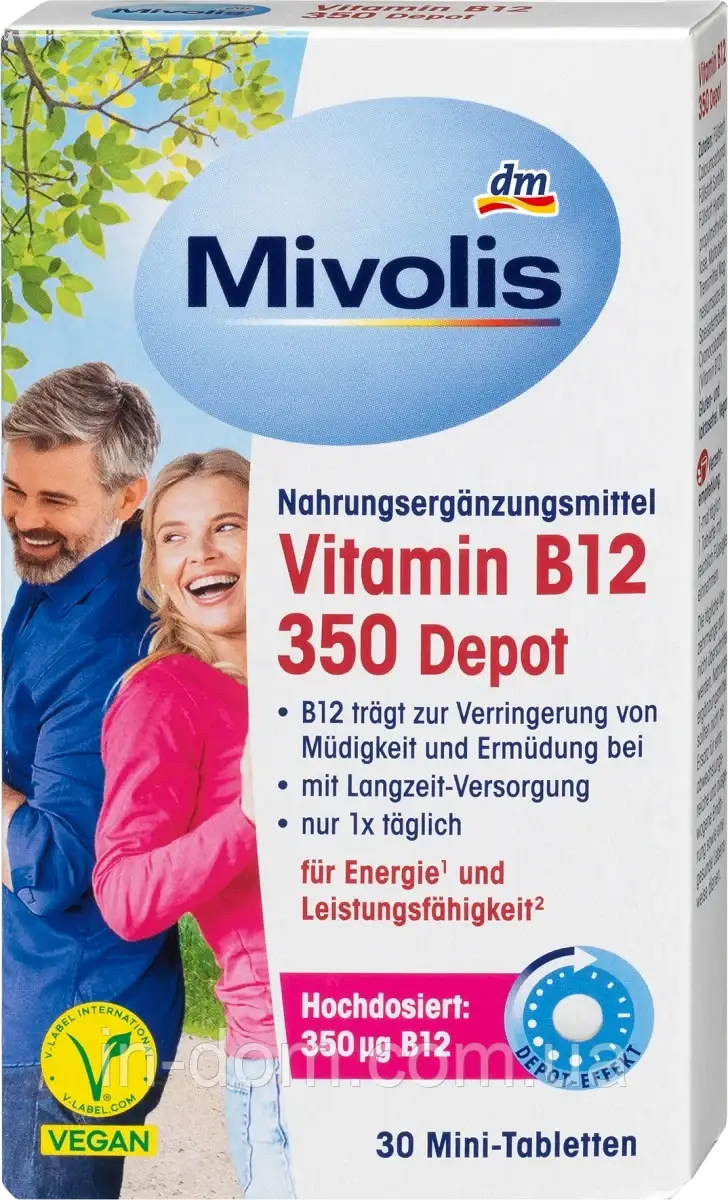 Mivolis Vitamin B12 350 Depot 30 Mini-Tabletten Харчова домішка з вітаміном B12 висока доза 350 30 шт.