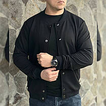 Бомбер на кнопках чоловічий із манжетом трикотажний демісезонний стильний чорний, фото 2