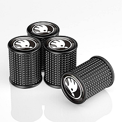 Ковпачки на ніпель з лого Skoda Alitek Lux Black Шкода (4 шт.)