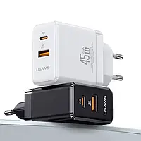 Зарядний портативний пристрій USAMS Mini GaN. Super Fast Charger 45W CE Certified.